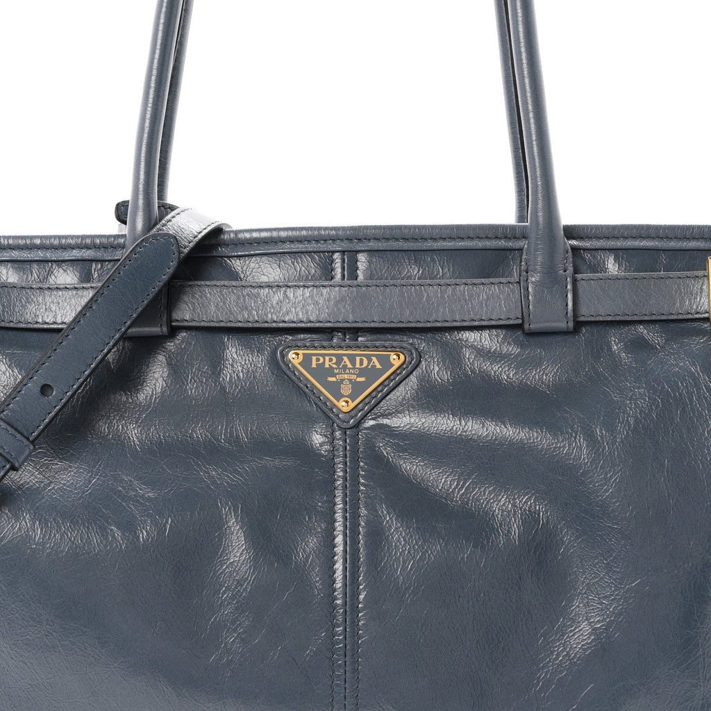 Glossy Calfskin Triangle Large Bonnie Shoulder Bag Air Force Blue