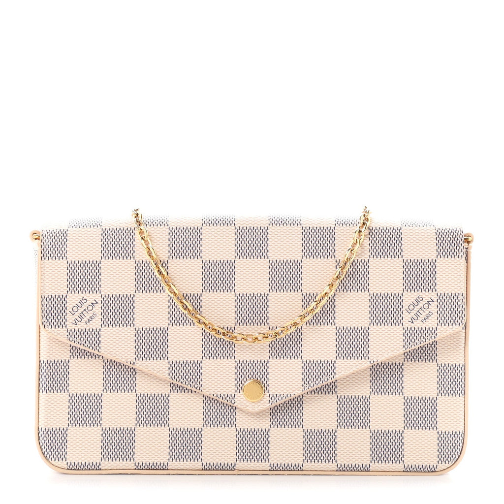 Damier Azur Pochette Felicie Chain Wallet Rose Ballerine