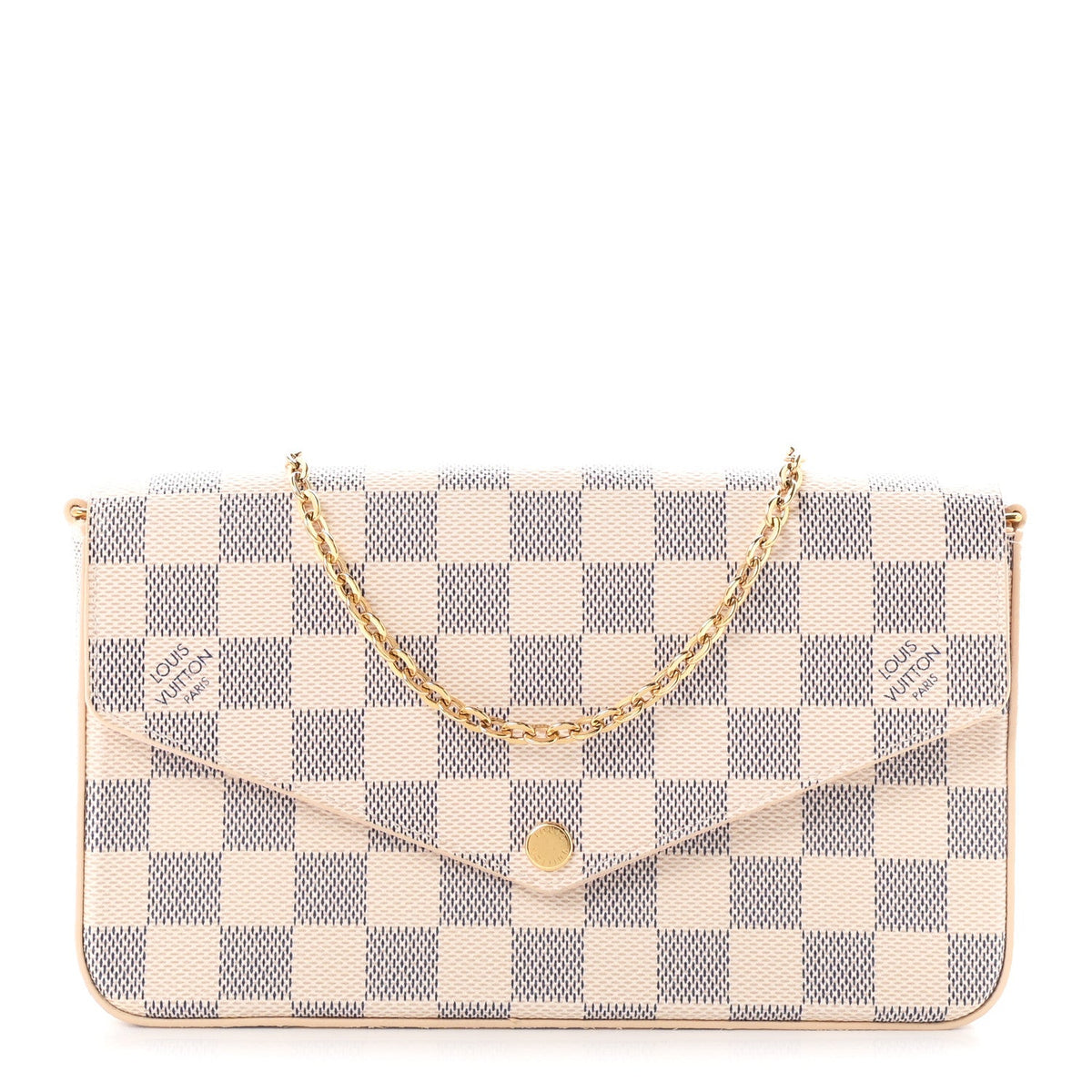 Damier Azur Pochette Felicie Chain Wallet Rose Ballerine