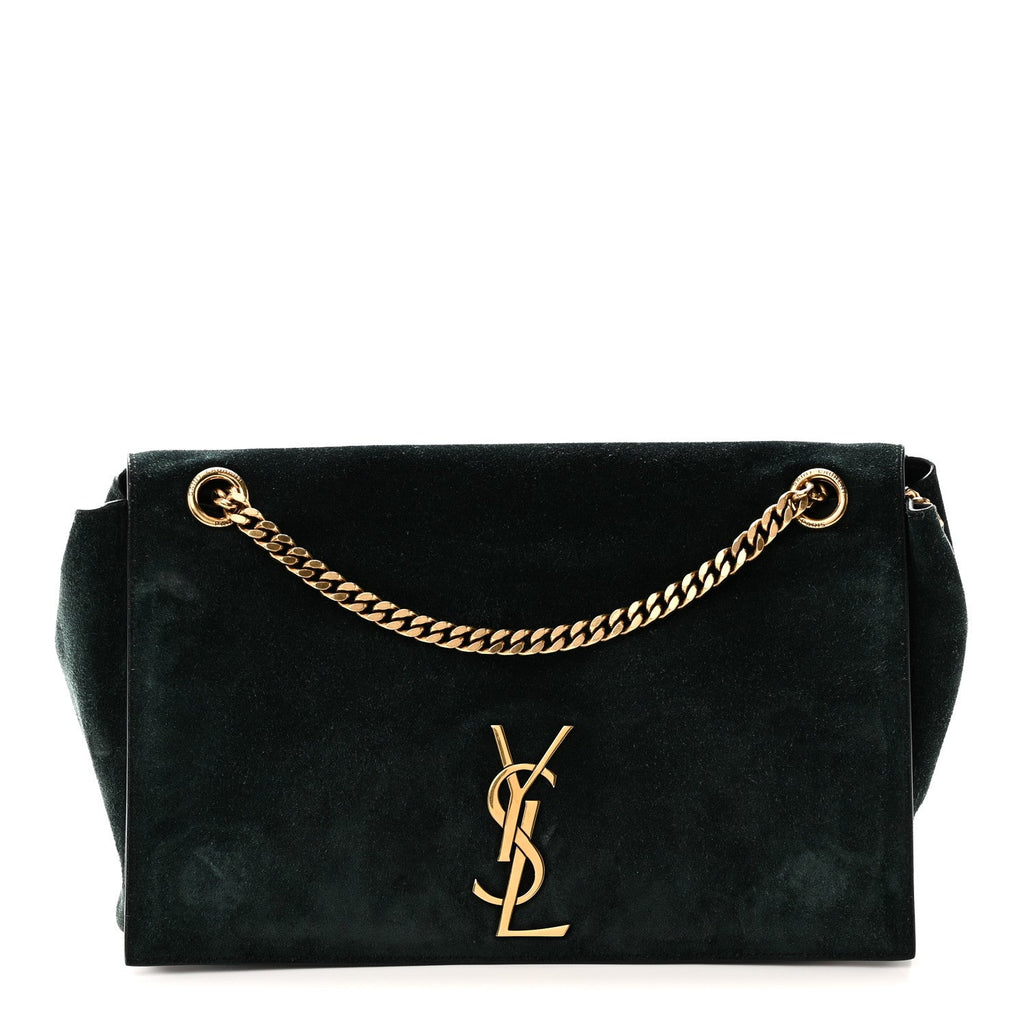 Smooth Calfskin Suede Medium Reversible Monogram Kate Satchel Black