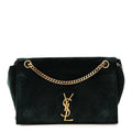 Smooth Calfskin Suede Medium Reversible Monogram Kate Satchel Black