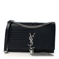 Calfskin Crocodile Embossed Kate Monogram Tassel Chain Wallet Deep Marine