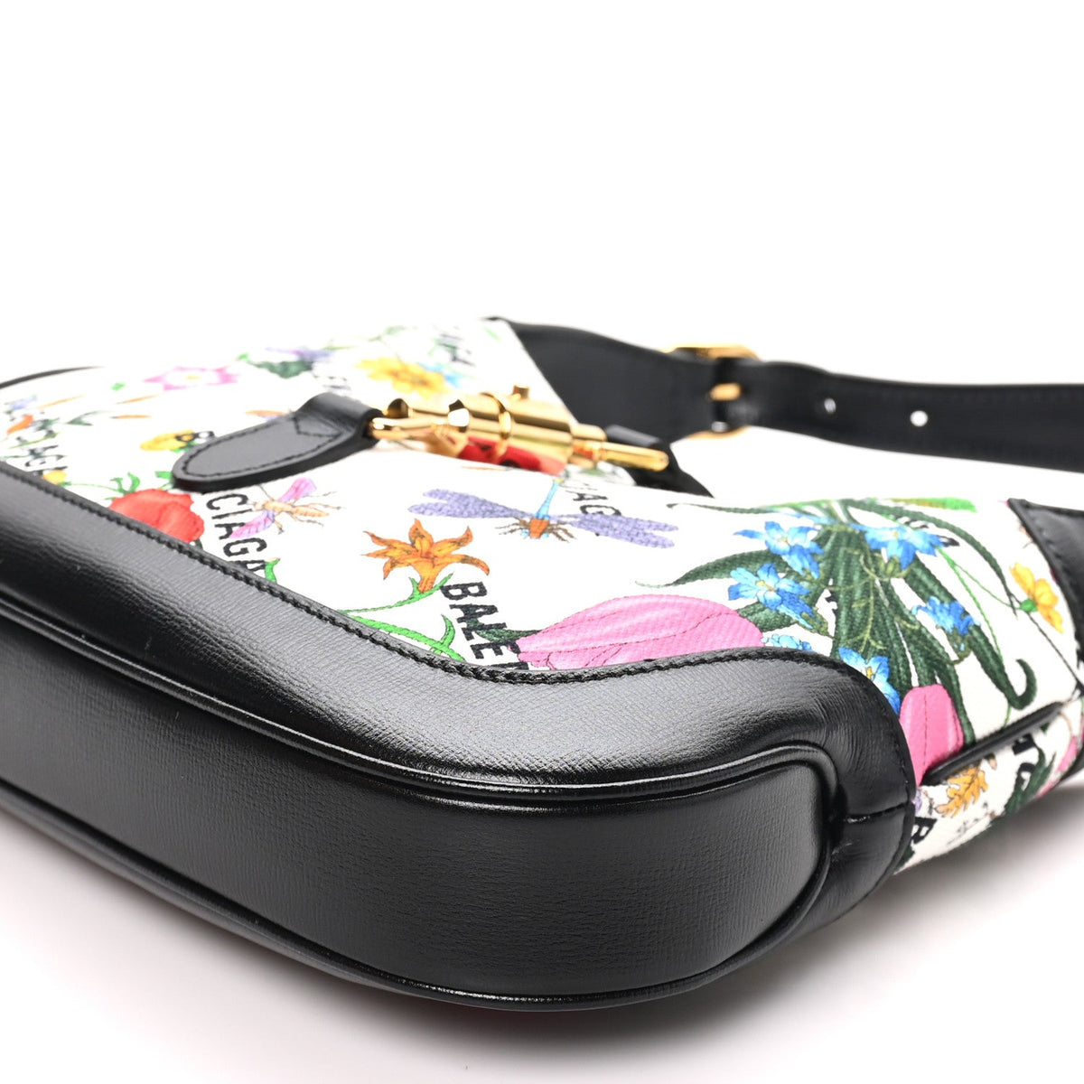 X BALENCIAGA Canvas Boarded Pluton Calfskin Flora Logo Print Small Jackie 1961 Hobo White Multicolor Black