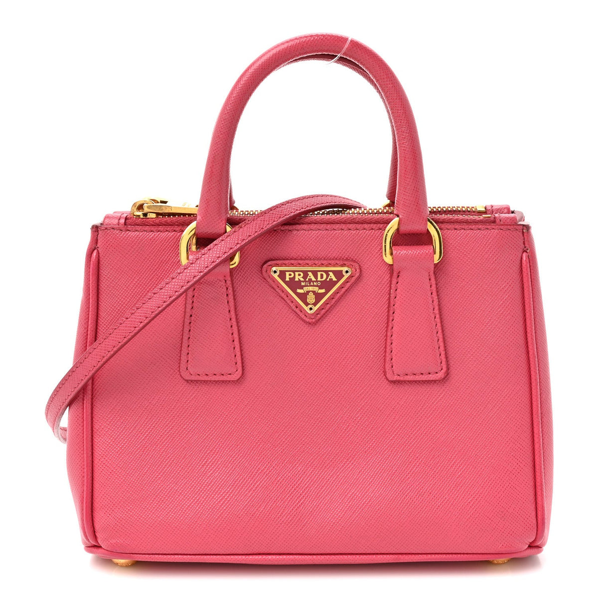 Saffiano Lux Micro Galleria Double Zip Tote Fuxia