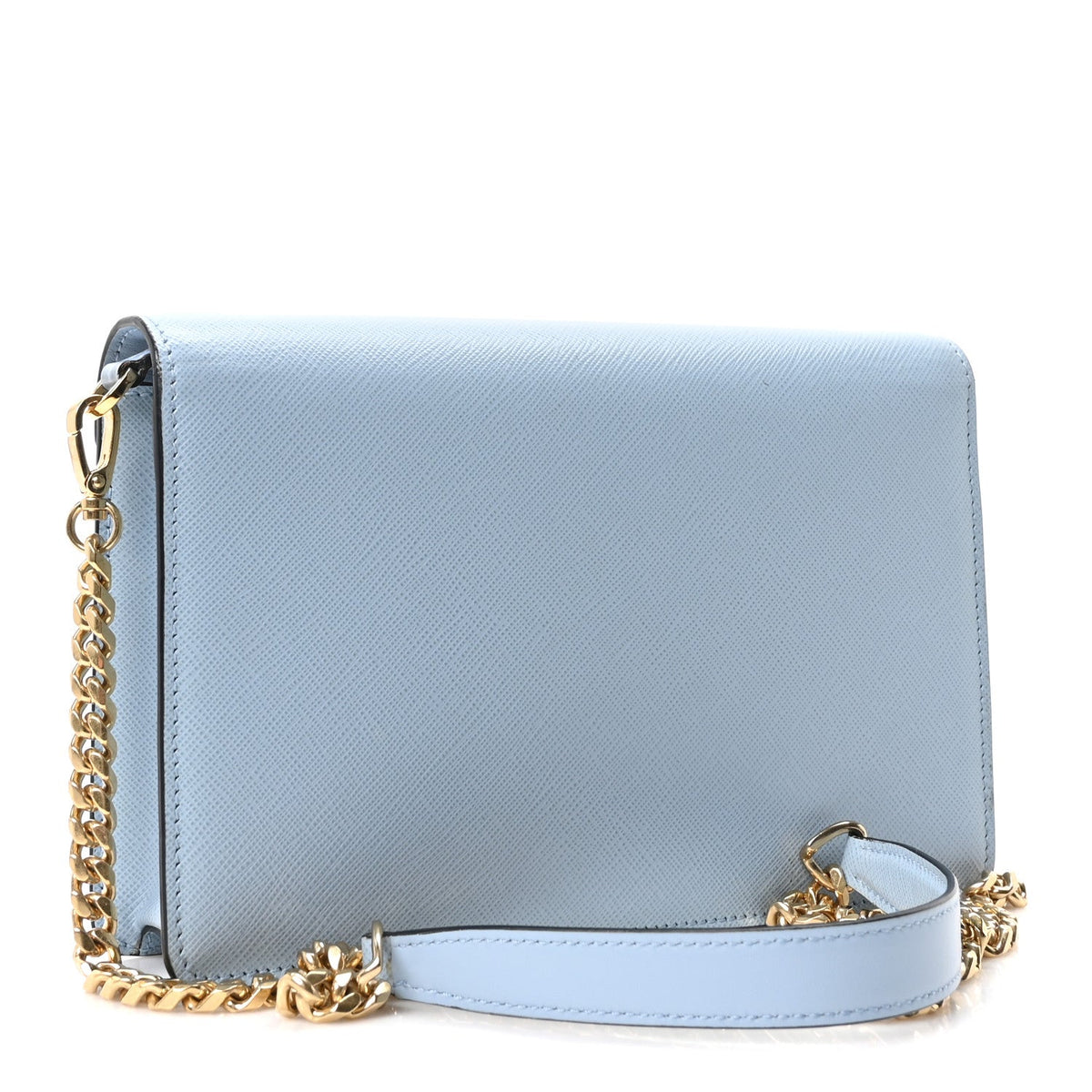 Saffiano Lux Metal Triangle Logo Mini Envelope Chain Shoulder Bag Blue
