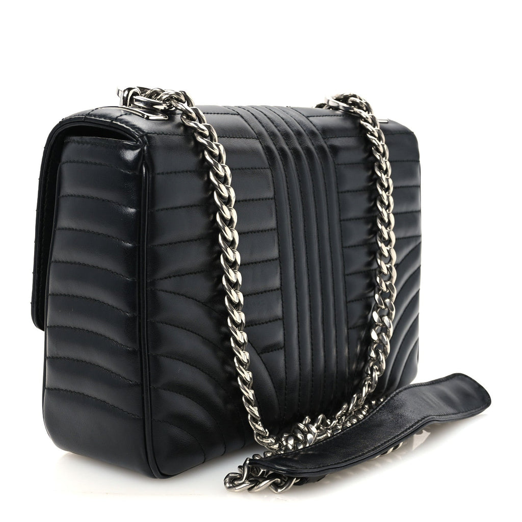 Soft Calfskin Impunture Diagramme Large Chain Flap Shoulder Bag Black