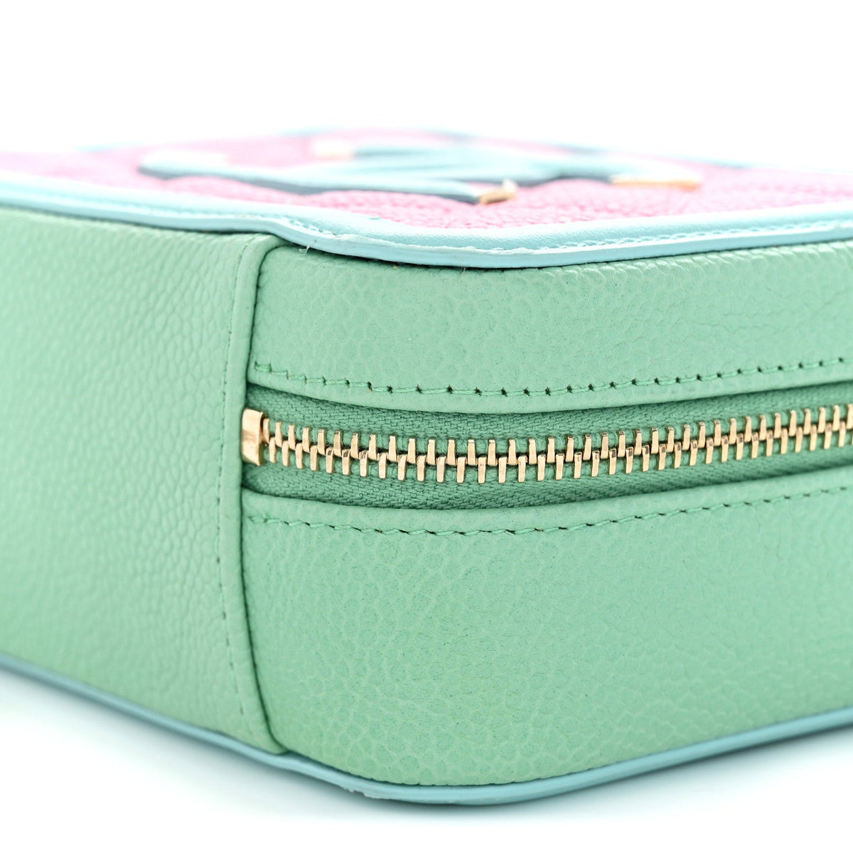 Caviar Quilted Filigree Vanity Clutch With Chain Pink Light Blue Green