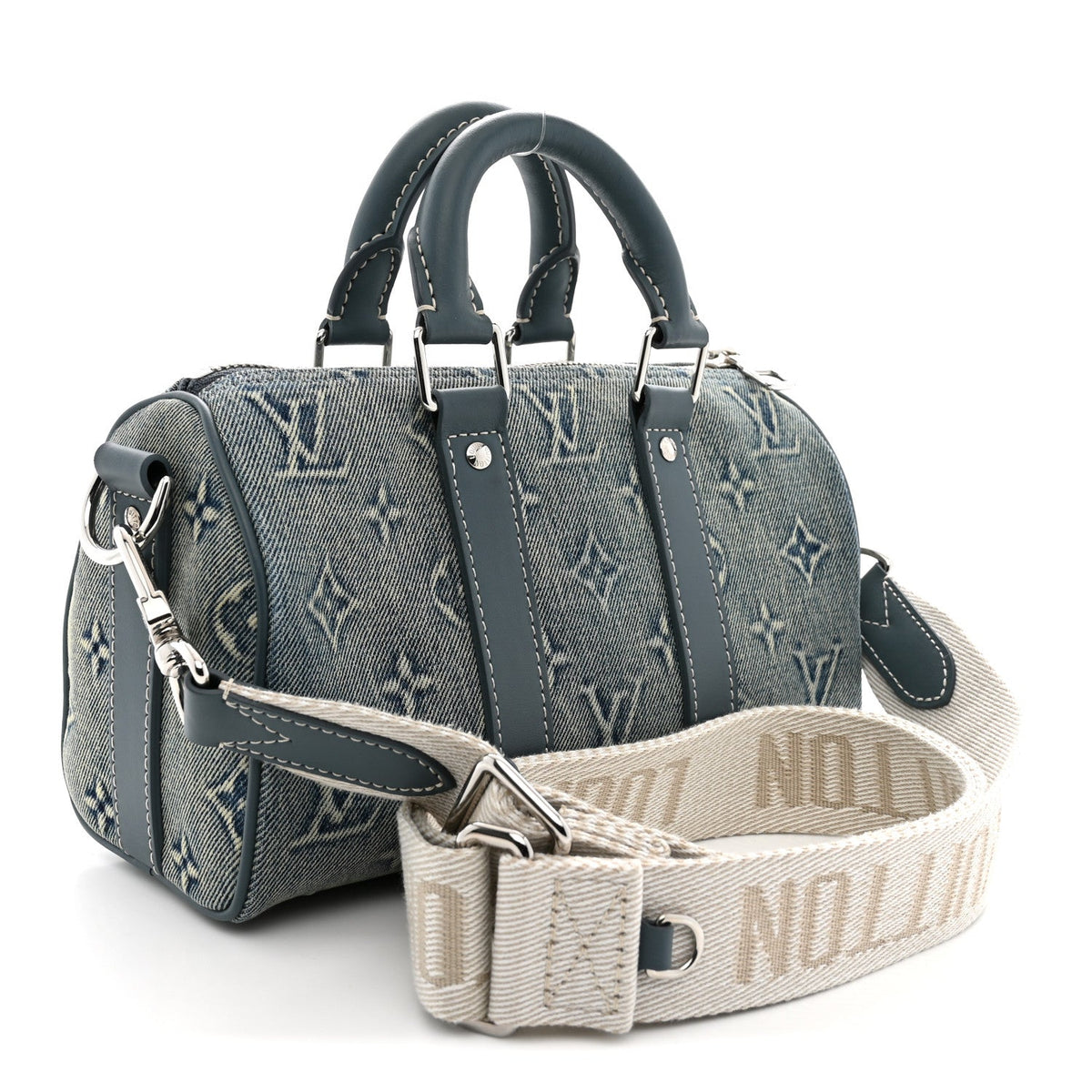 Monogram Washed Denim Keepall Bandouliere 25