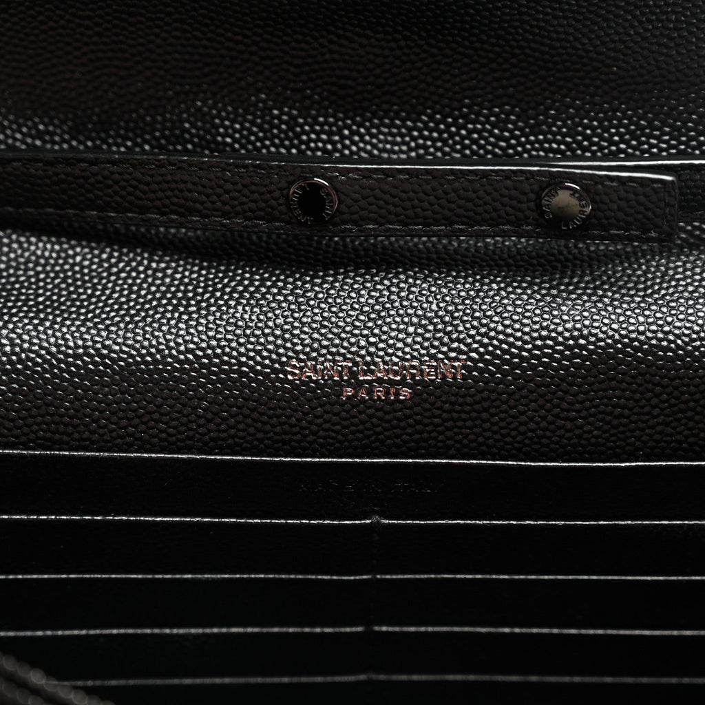 Grain De Poudre Matelasse Chevron Monogram Monochrome Chain Wallet Black