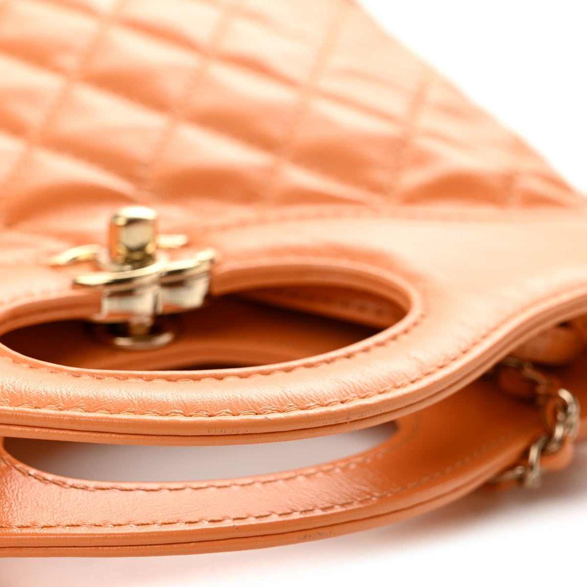 Shiny Crumpled Calfskin Quilted Mini 31 Shopping Bag Orange