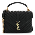 Sheepskin Matelasse Chevron Monogram Medium College Bag Black