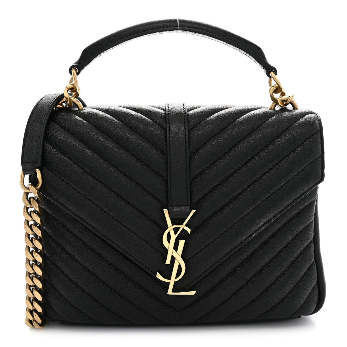 Sheepskin Matelasse Chevron Monogram Medium College Bag Black