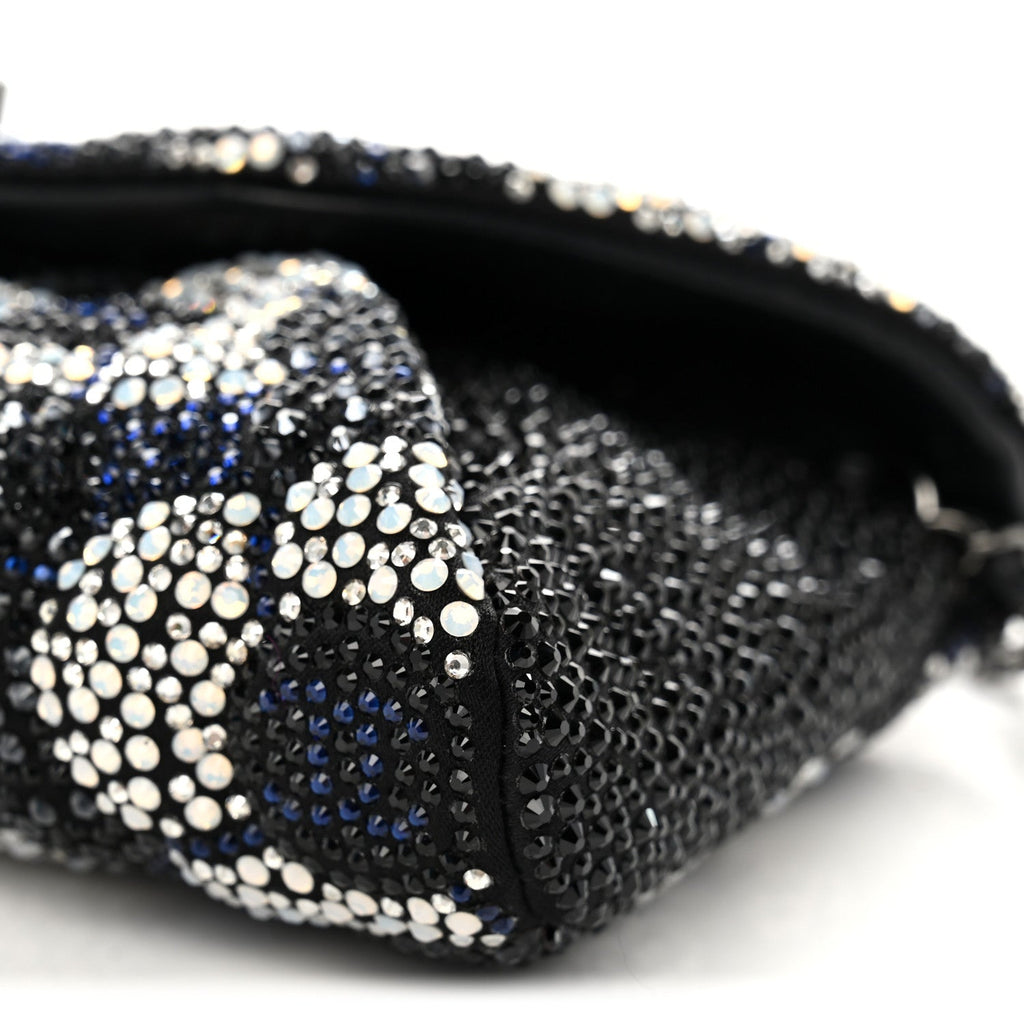 Satin Strass Flower Clutch With Chain Black White Blue