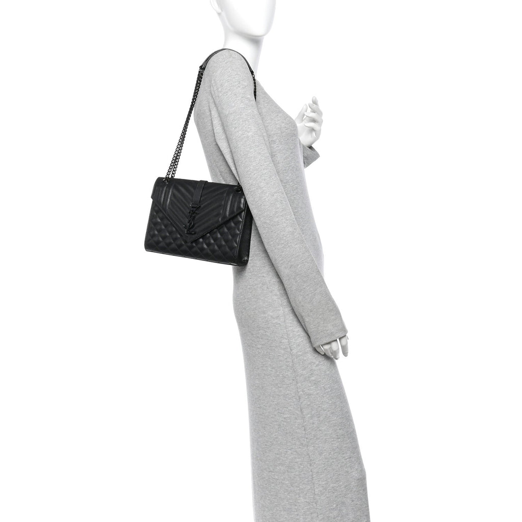 Grain De Poudre Textured Mixed Matelasse Triquilt Medium Monogram Monochrome Satchel Black
