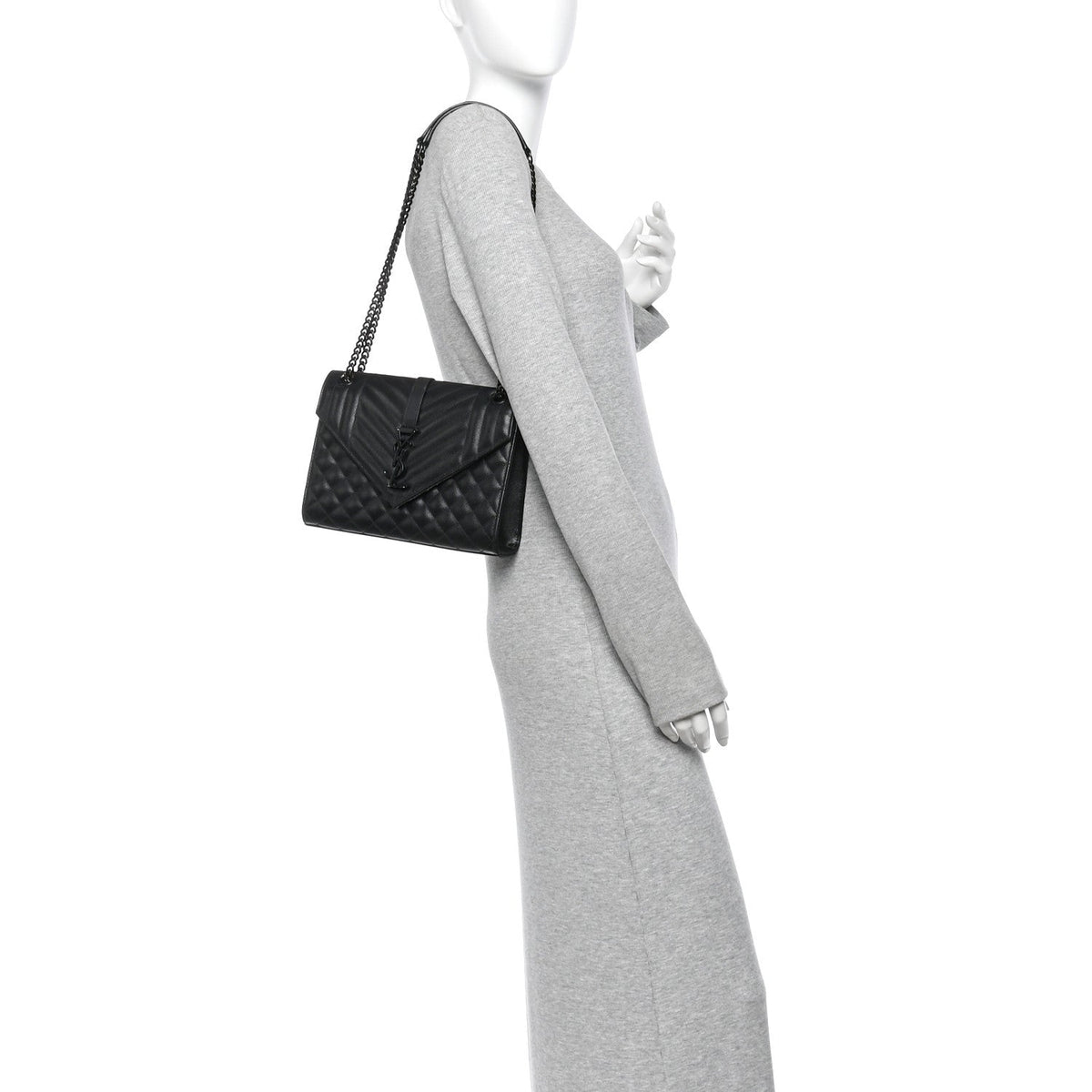 Grain De Poudre Textured Mixed Matelasse Triquilt Medium Monogram Monochrome Satchel Black