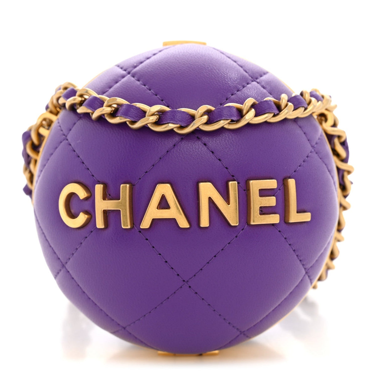 Lambskin CC Minaudiere Sphere Chain Clutch Purple
