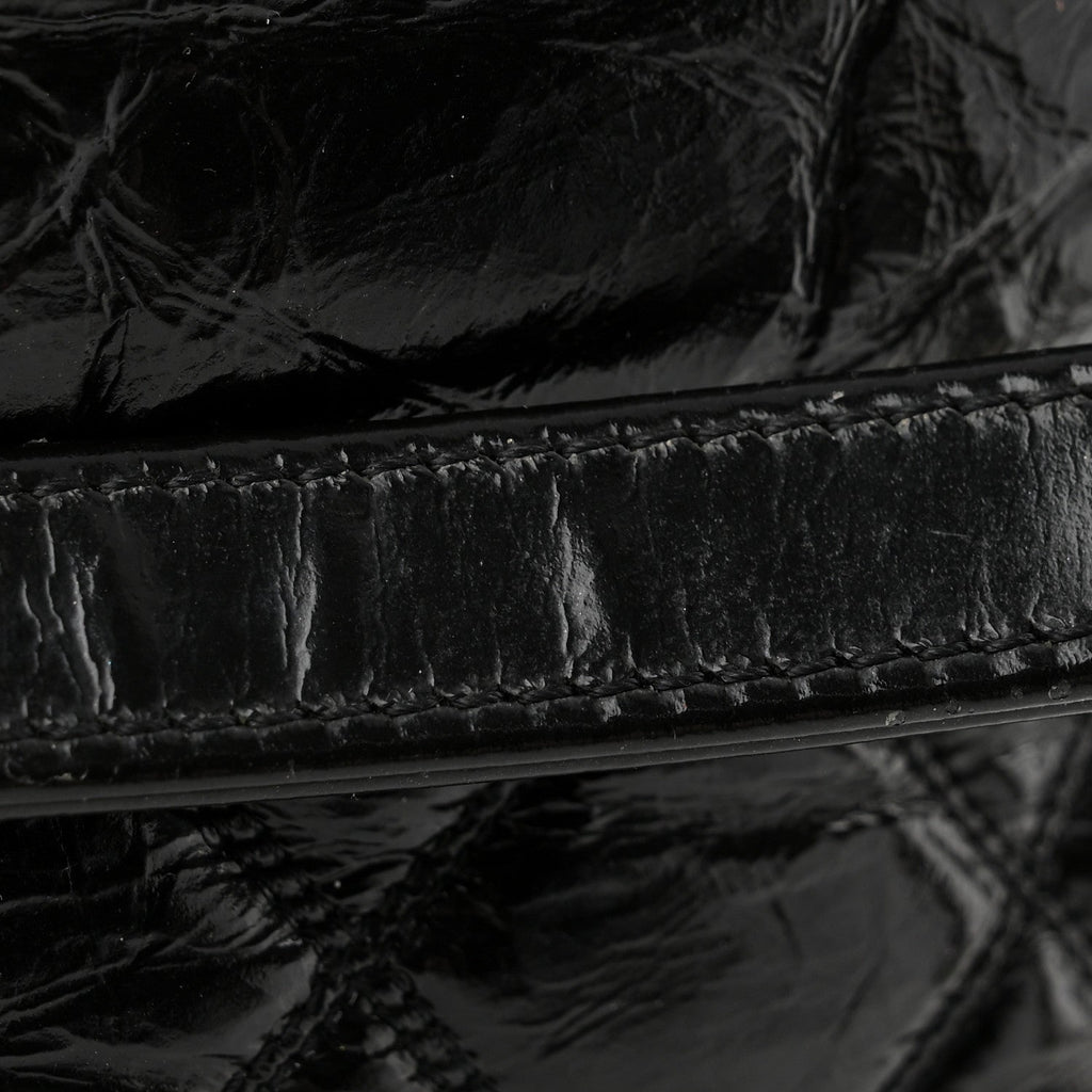 Shiny Aged Calfskin CC Chain Drawstring Bag Black