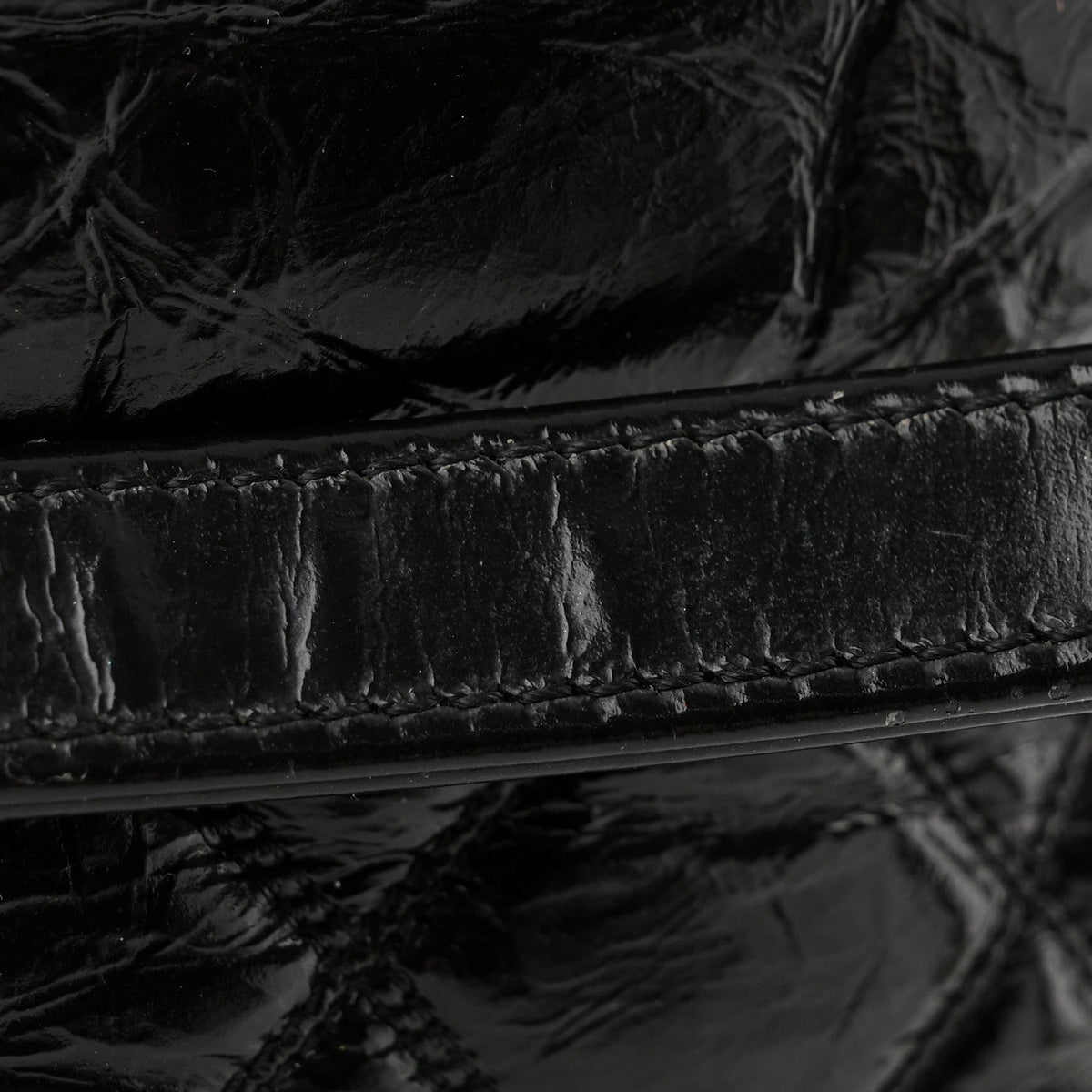 Shiny Aged Calfskin CC Chain Drawstring Bag Black