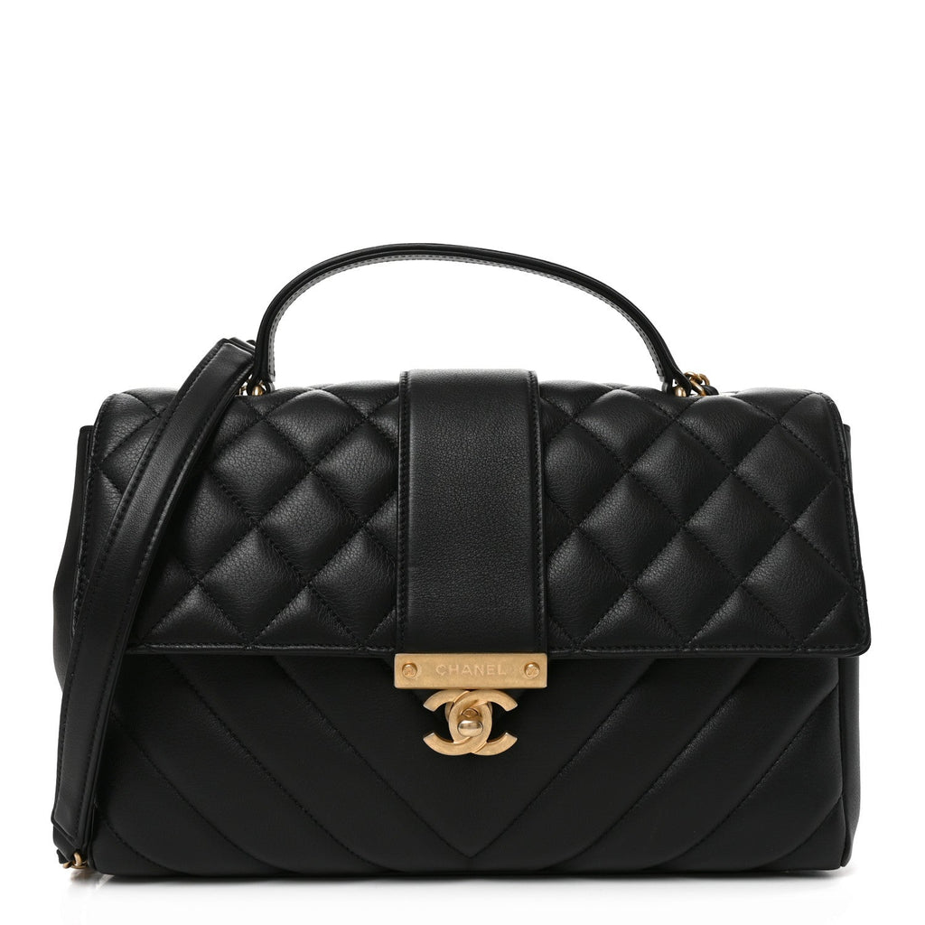 Calfskin Quilted Chevron In The City Bag Black