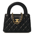 Shiny Aged Calfskin Quilted Nano Kelly Shopper Black