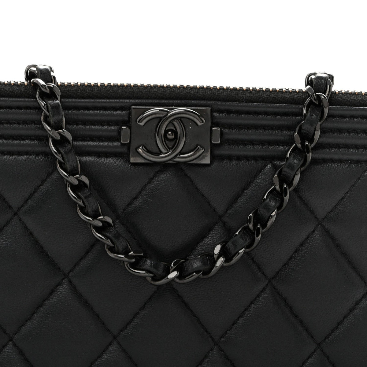Lambskin Quilted Small Boy Clutch With Chain So Black