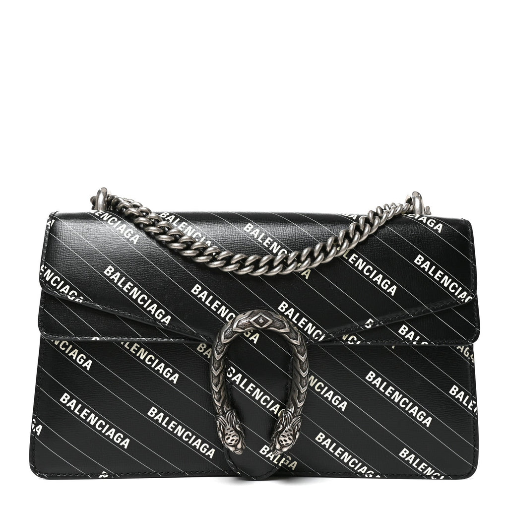X BALENCIAGA Calfskin Matelasse Logo Print Small GG Marmont Shoulder Bag Black
