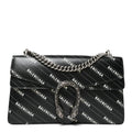 X BALENCIAGA Calfskin Matelasse Logo Print Small GG Marmont Shoulder Bag Black