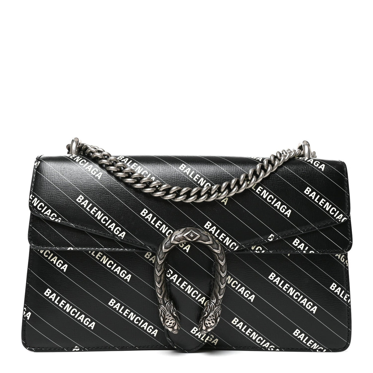 X BALENCIAGA Calfskin Matelasse Logo Print Small GG Marmont Shoulder Bag Black