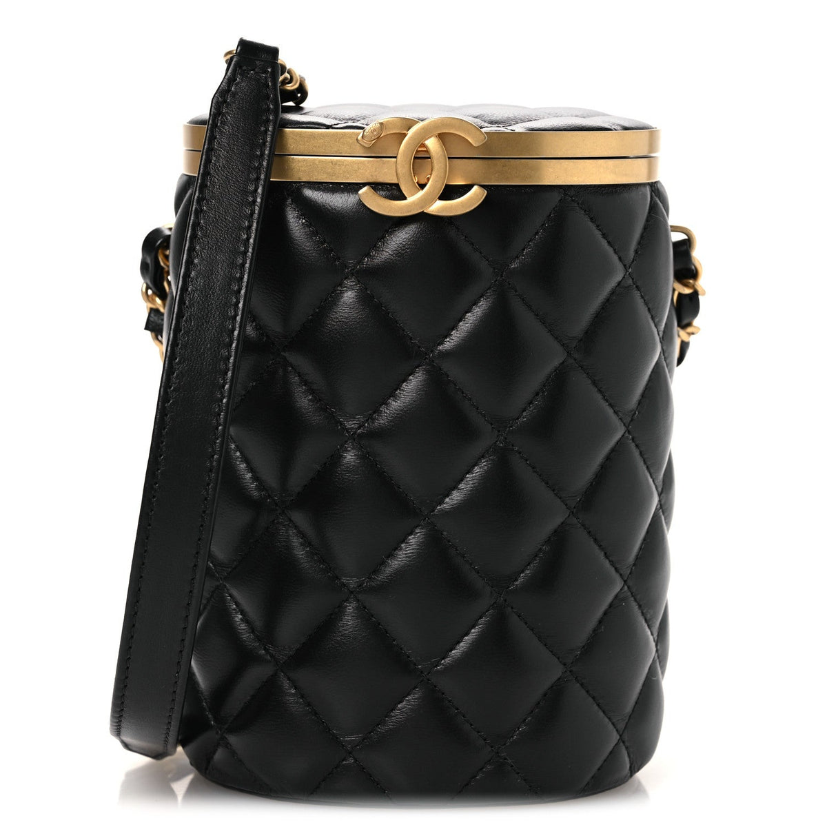 Lambskin Quilted Crown Box Bag Black