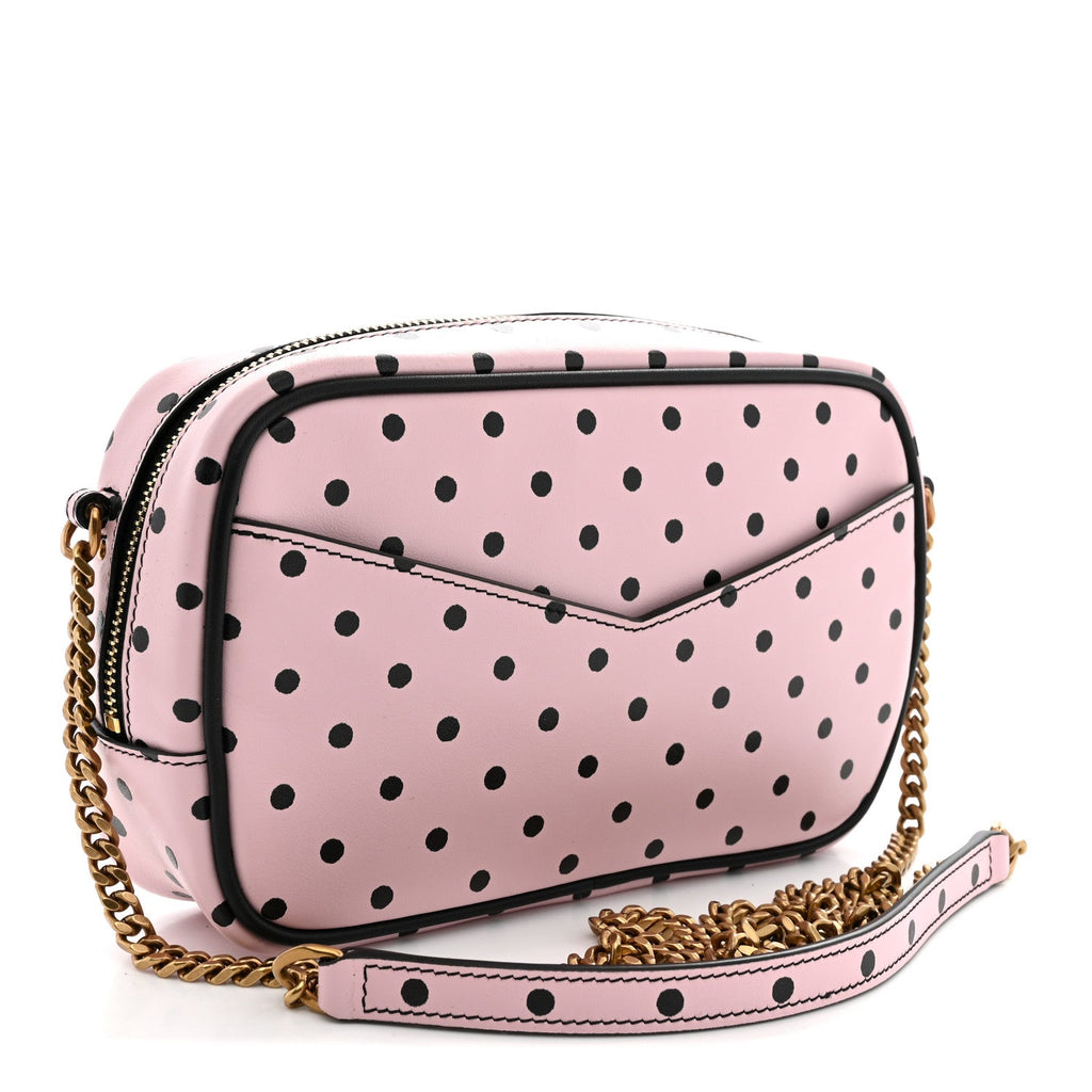 Calfskin Printed Polka Dot Mini Lou Camera Bag Pink Black