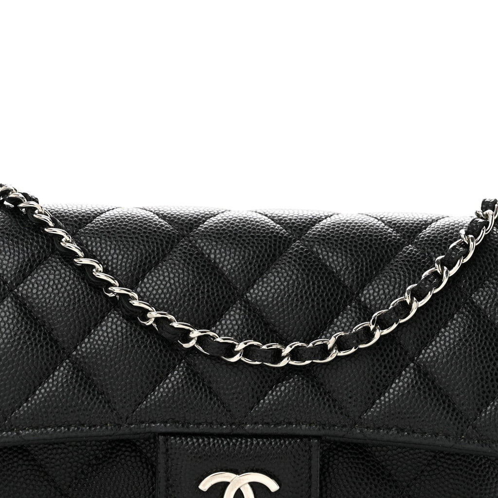 Caviar Quilted Glasses Case With Chain Black