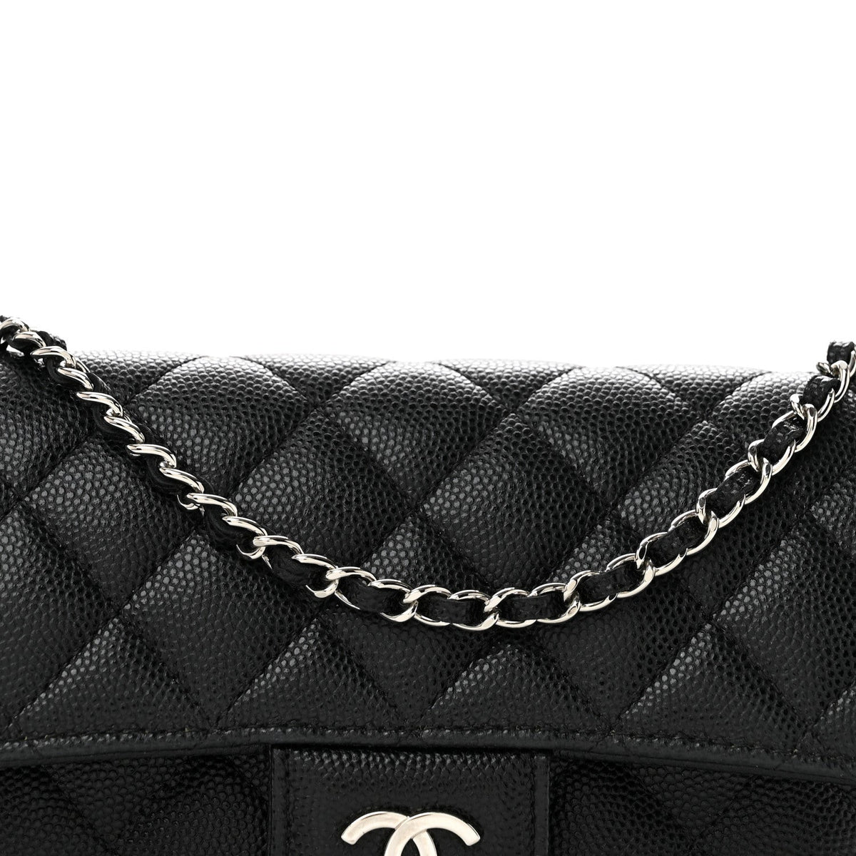 Caviar Quilted Glasses Case With Chain Black