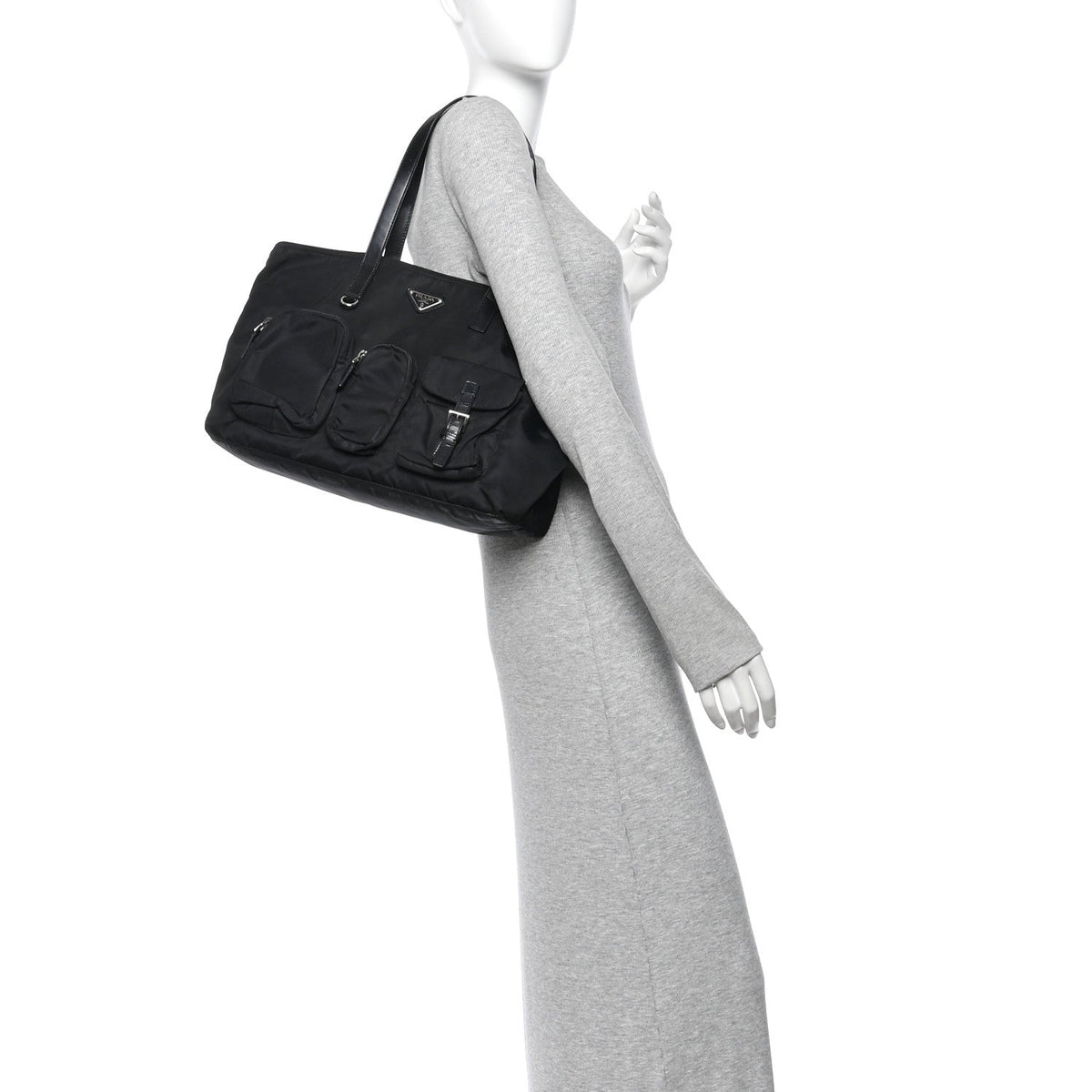 Nylon Front Pockets Tote Black
