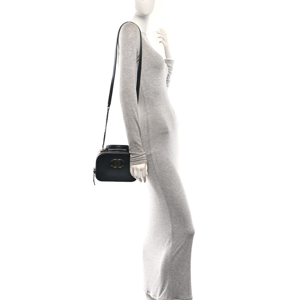Shiny Calfskin Goatskin Small Coco Curve Vanity Bag Black