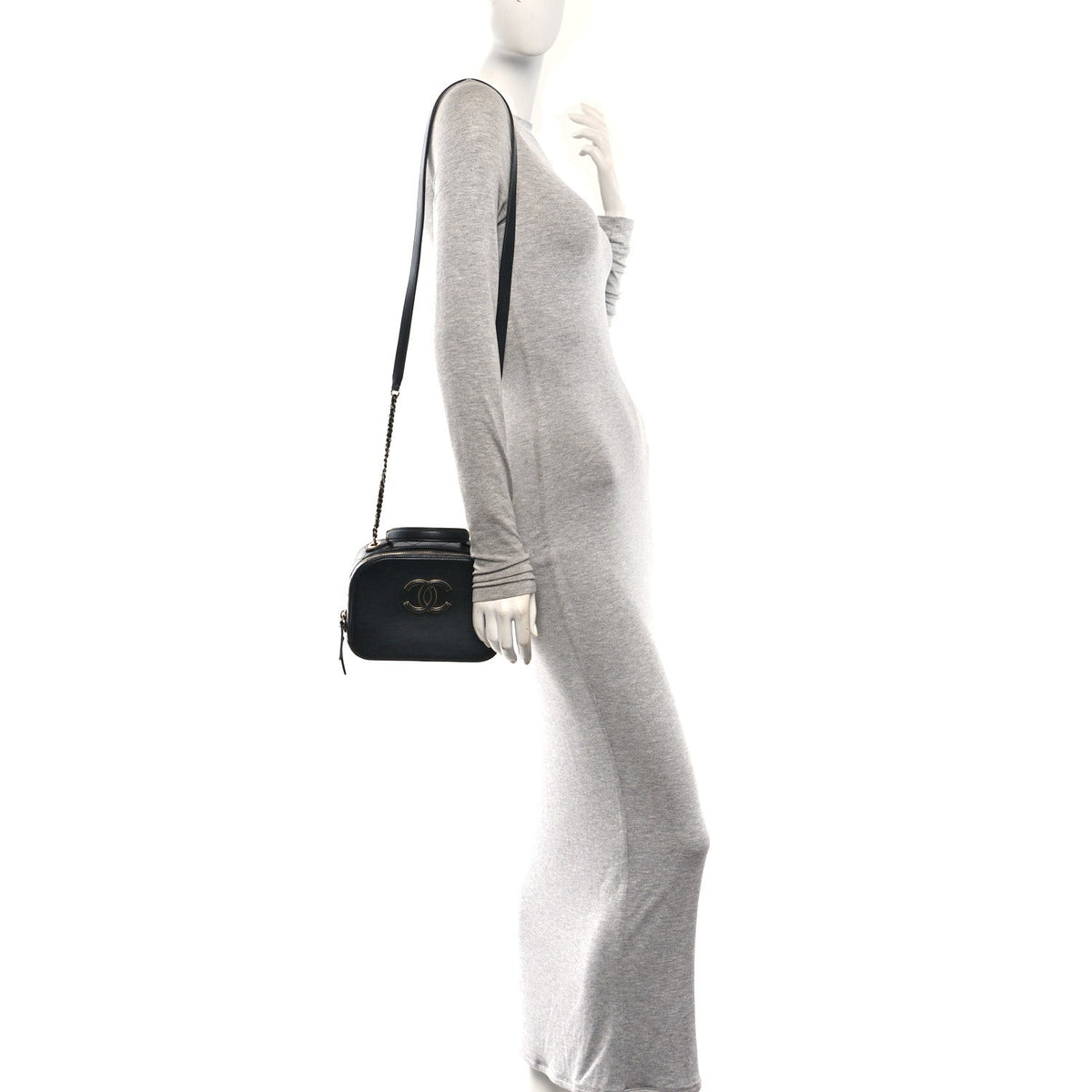 Shiny Calfskin Goatskin Small Coco Curve Vanity Bag Black