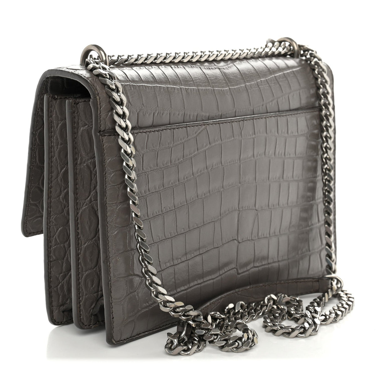 Calfskin Crocodile Embossed Medium Monogram Sunset Fog