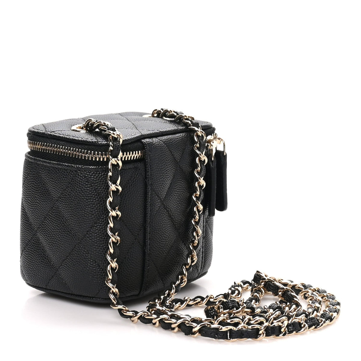 Caviar Quilted Mini Vanity Case With Chain Black