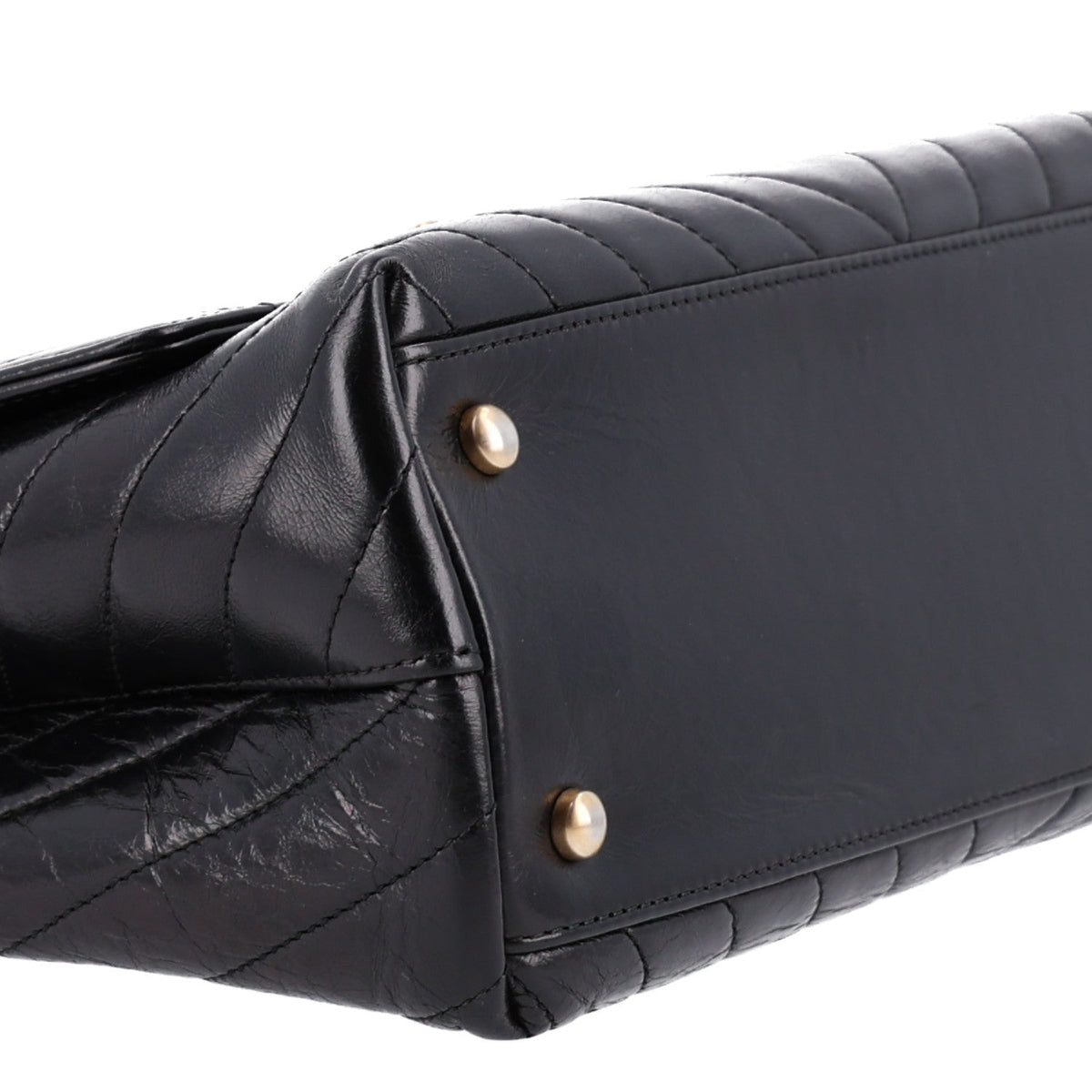 Aged Calfskin Chevron Quilted Small Coco Handle Flap Black