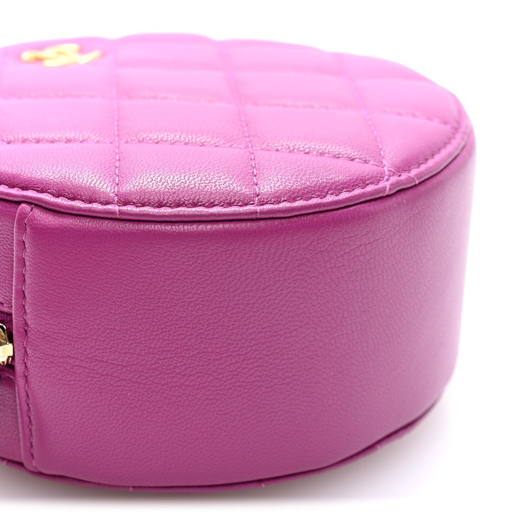 Lambskin Quilted Round Pearl Crush Clutch With Chain Purple