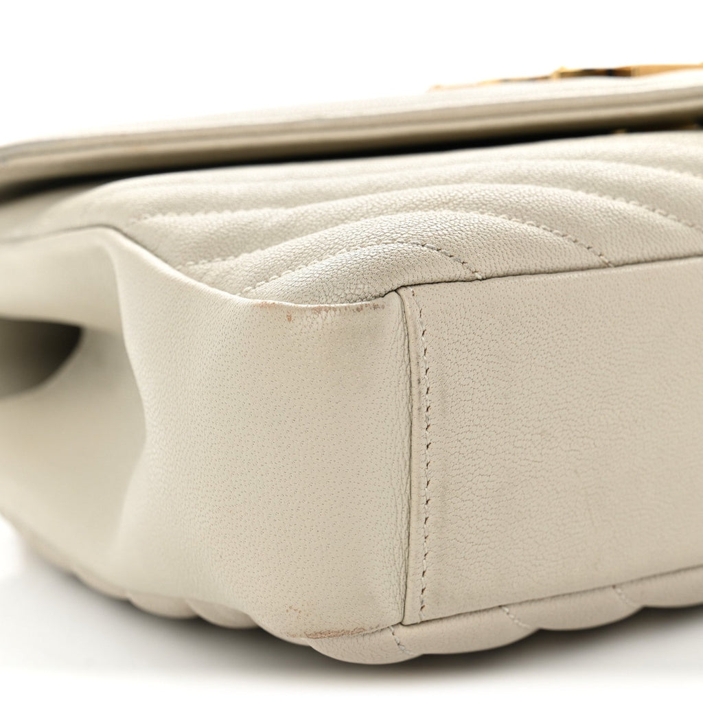Sheepskin Matelasse Chevron Monogram Medium College Bag Crema Soft