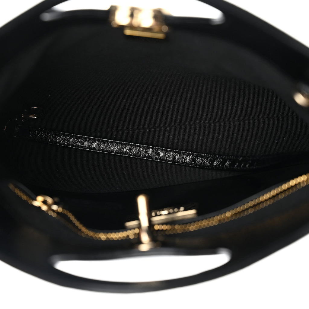 Shiny Crumpled Calfskin Quilted Mini 31 Shopping Bag Black