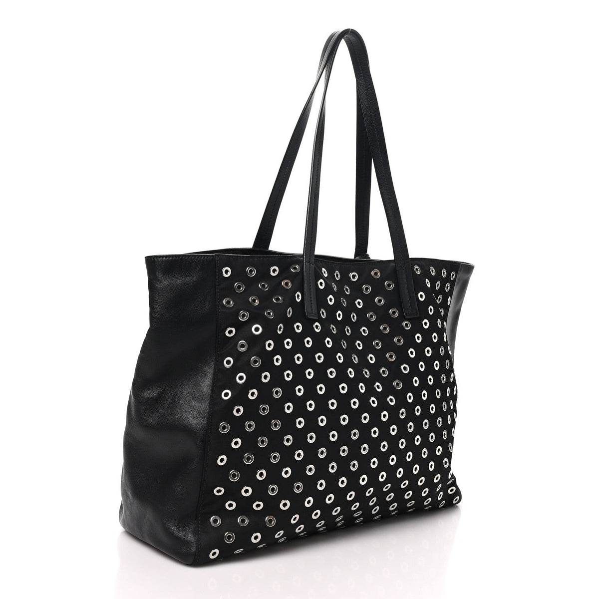 Tessuto Nylon Calfskin Grommet Tote Black