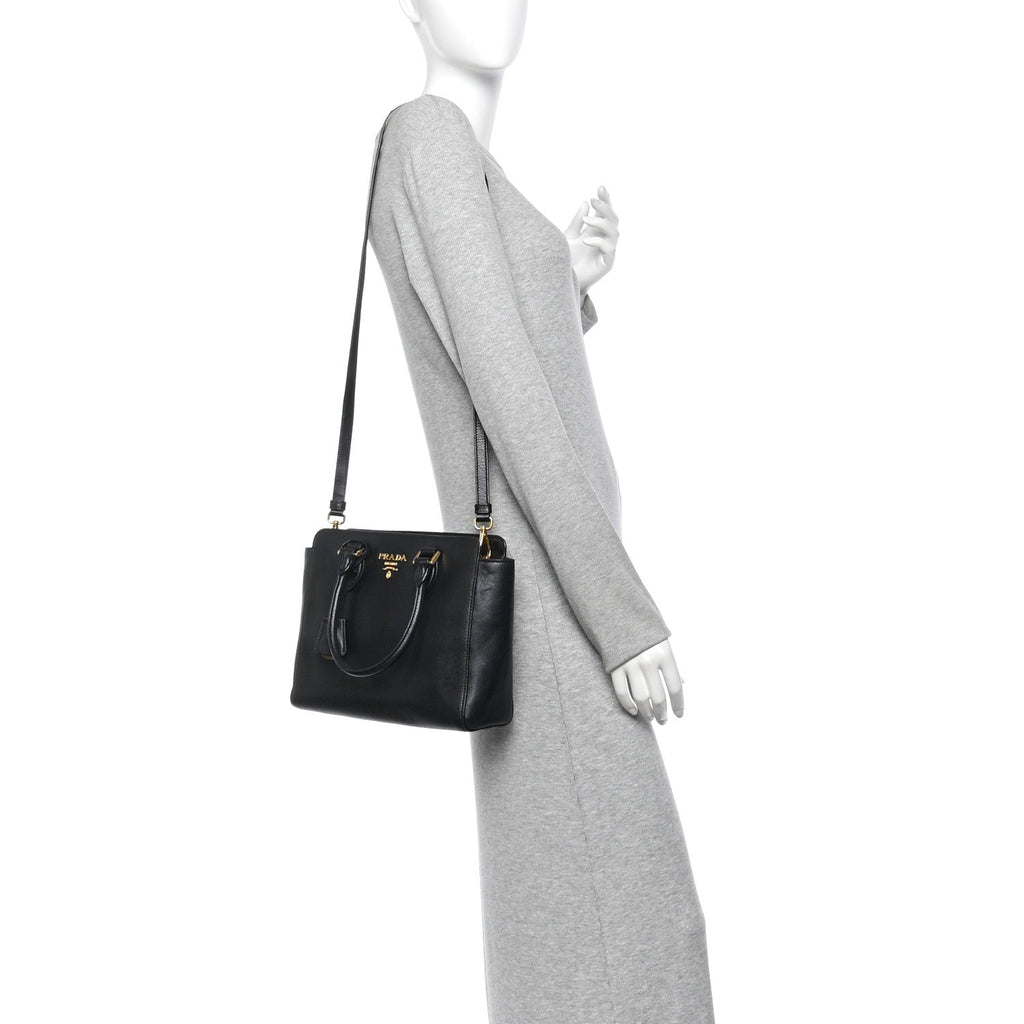 Saffiano Soft Calfskin Small Zippered Tote Black