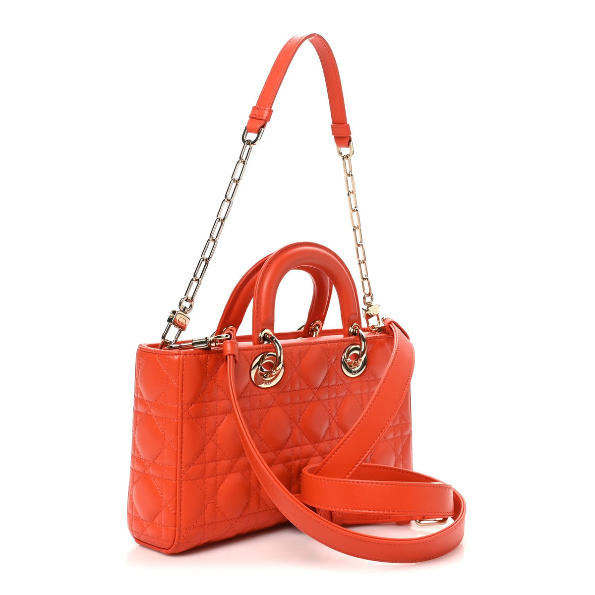 Lambskin Cannage Small Lady D-Joy Orange