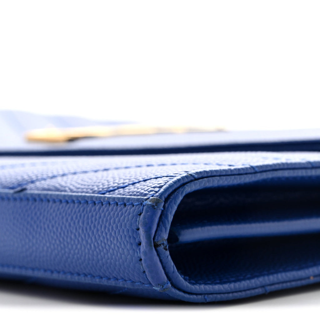 Grain De Poudre Matelasse Chevron Monogram Chain Wallet Blue Majorelle