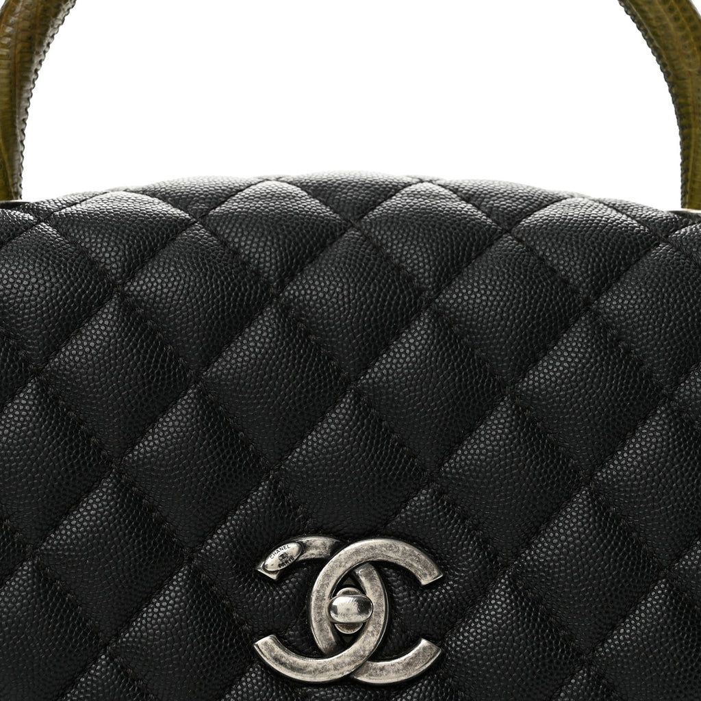 Caviar Lizard Quilted Medium Coco Handle Flap Black Khaki
