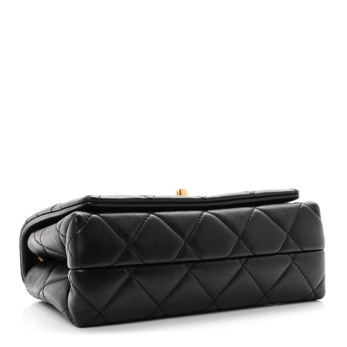 Shiny Lambskin Quilted Enamel CC Mini Flap Black