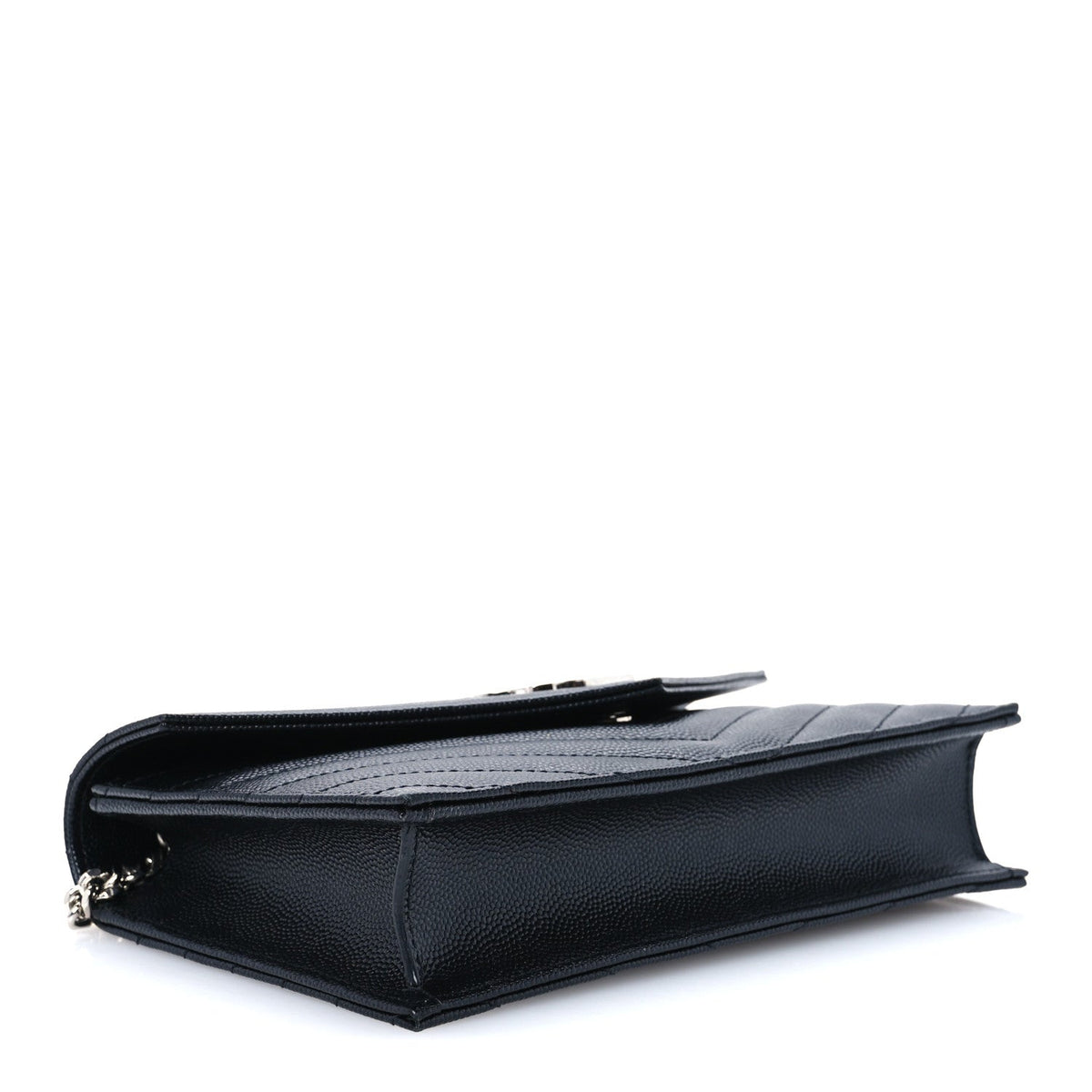 Grain De Poudre Matelasse Chevron Monogram Envelope Chain Wallet Black