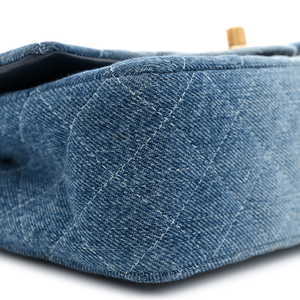 Washed Denim Quilted Mini Rectangular Flap  Blue
