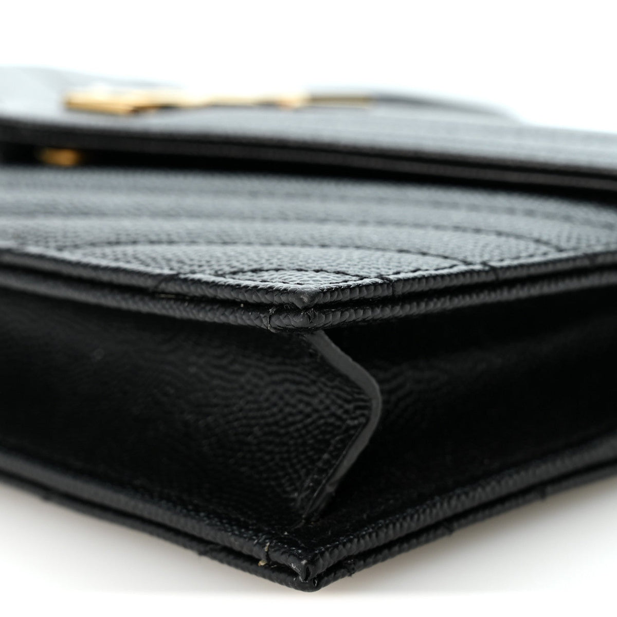 Grain De Poudre Matelasse Chevron Monogram Envelope Chain Wallet Black